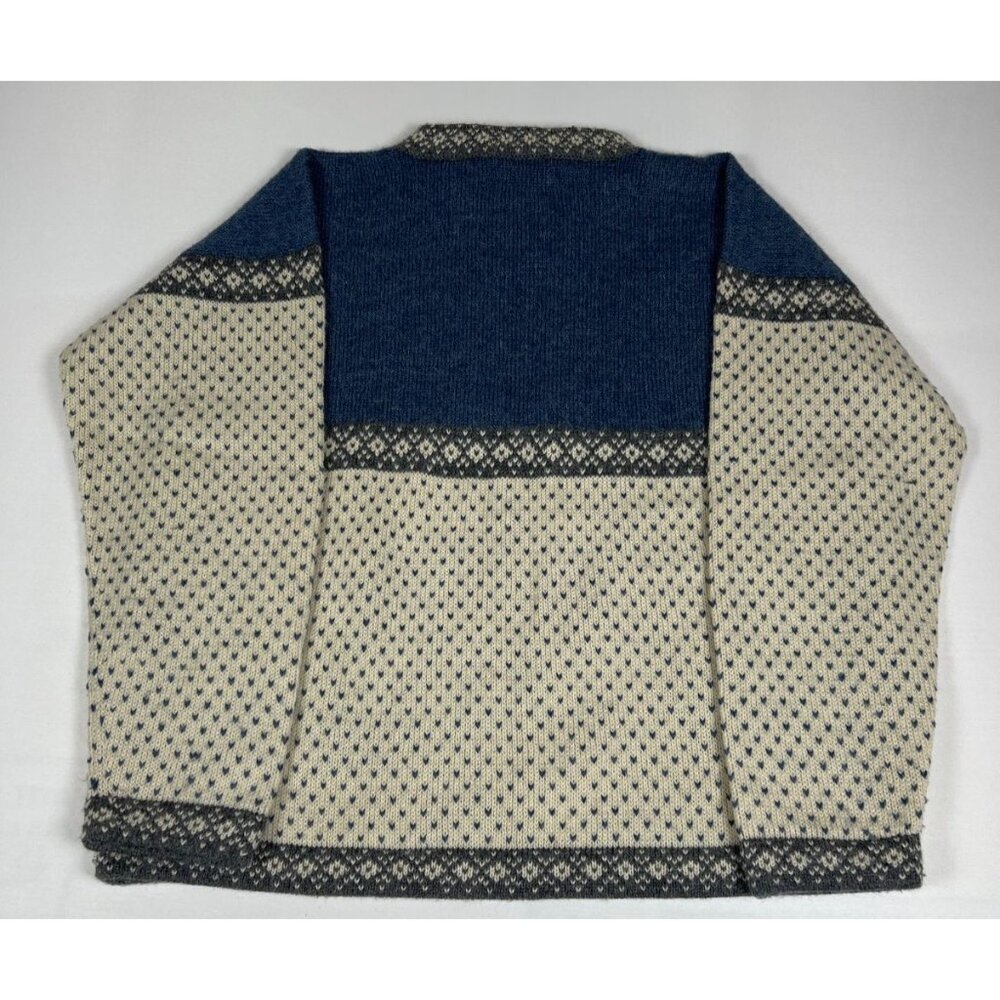 Alpaca Imports Ladies Medium Blue Cream Patterned Quarter Zip Knit Sweater VTG - Picture 2 of 7